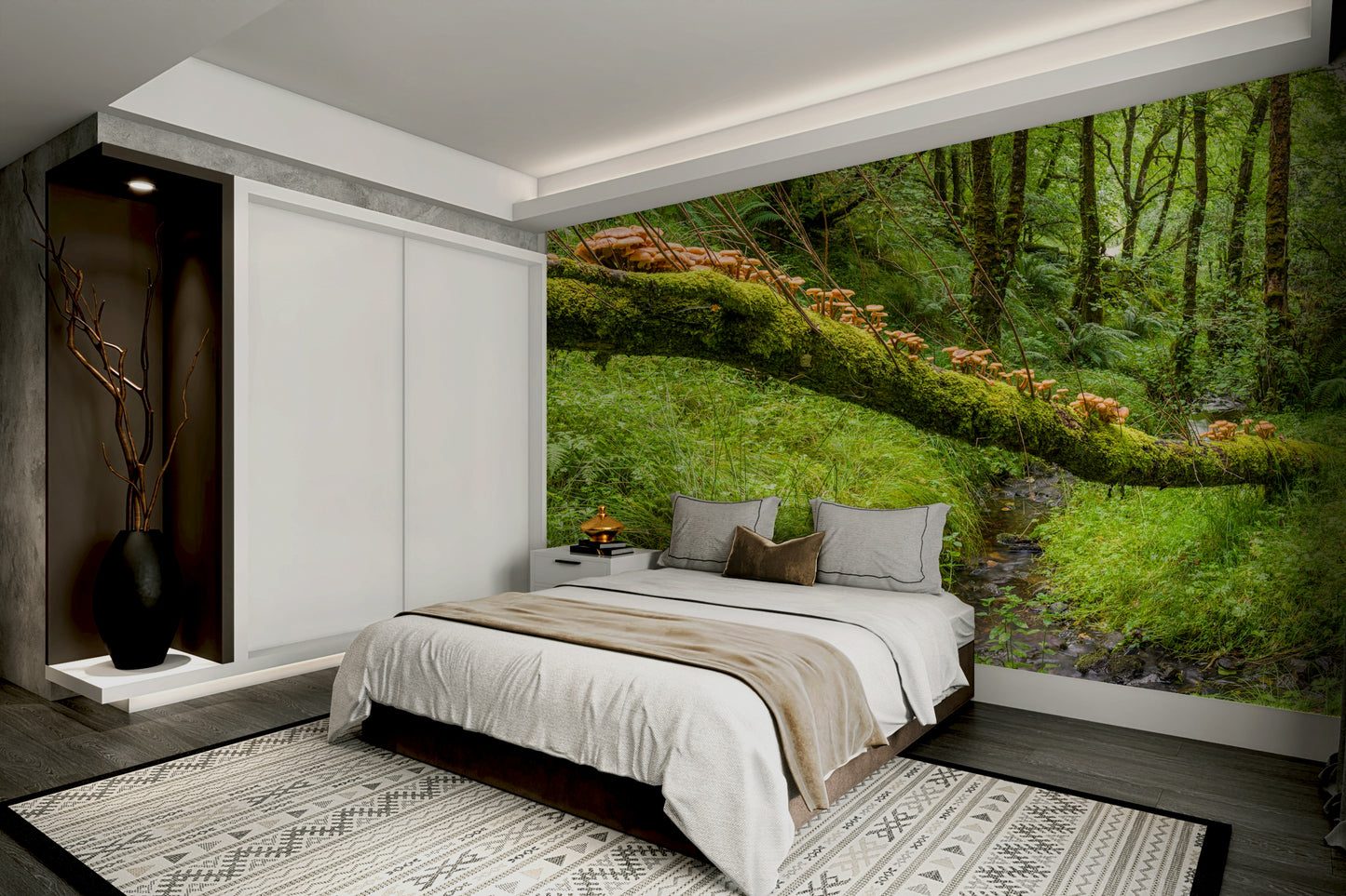 A high-quality print of a tranquil forest.

