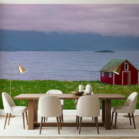 Scenic coast wall mural under cloudy sky