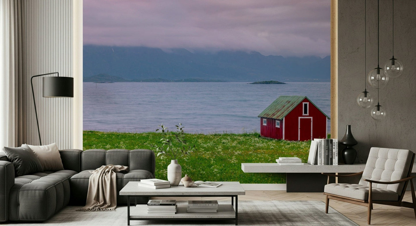 Coastal meadow wall mural with small house