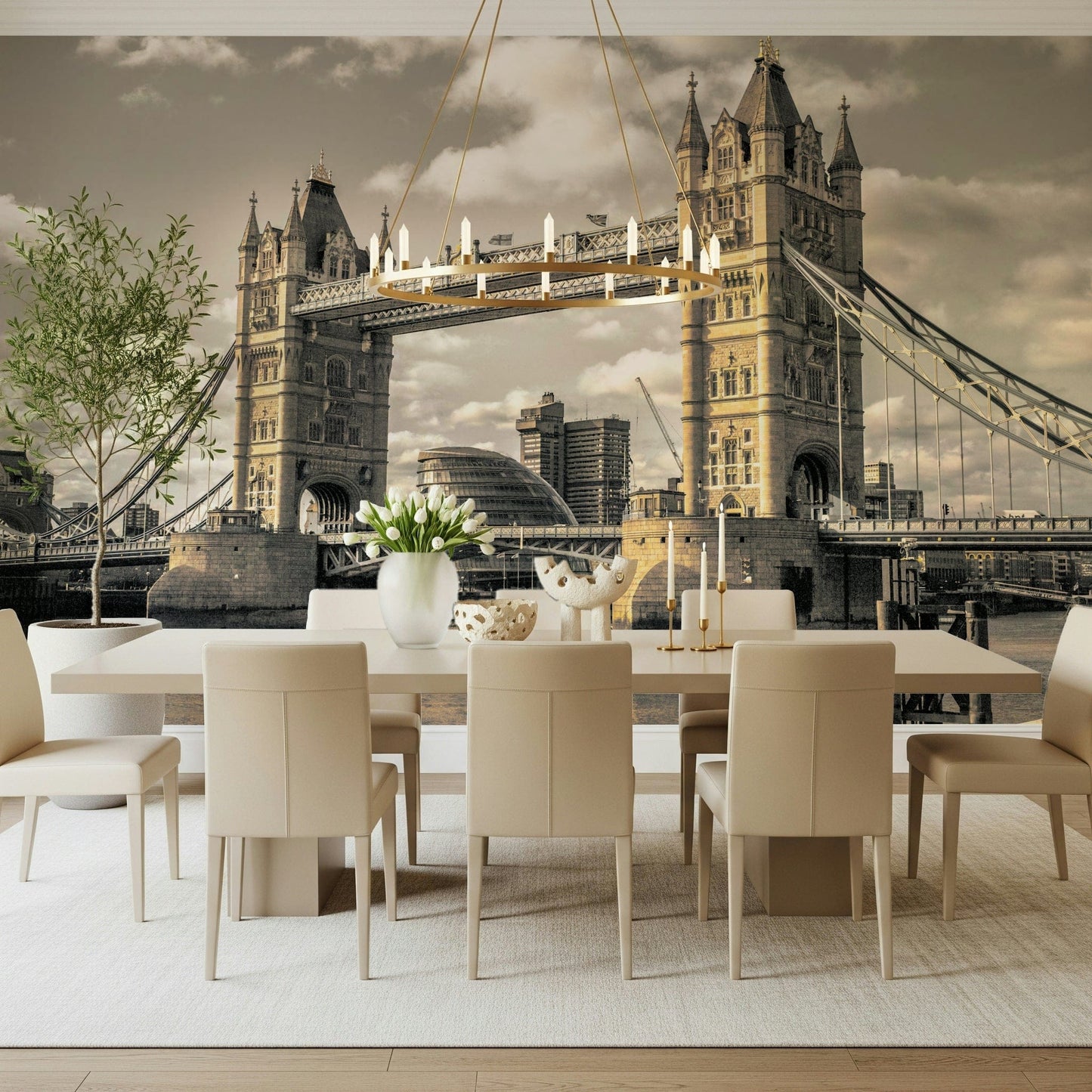 London Bridge wallpaper wall mural sepia architectural design.