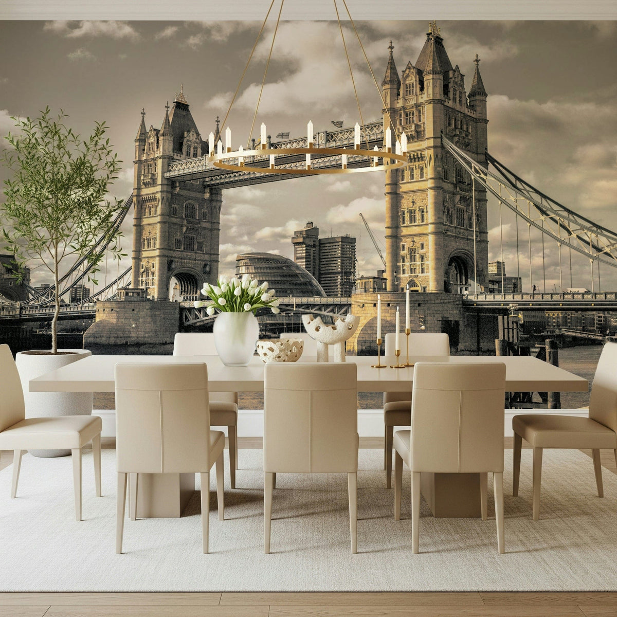 London Bridge wall mural sepia architectural design.
