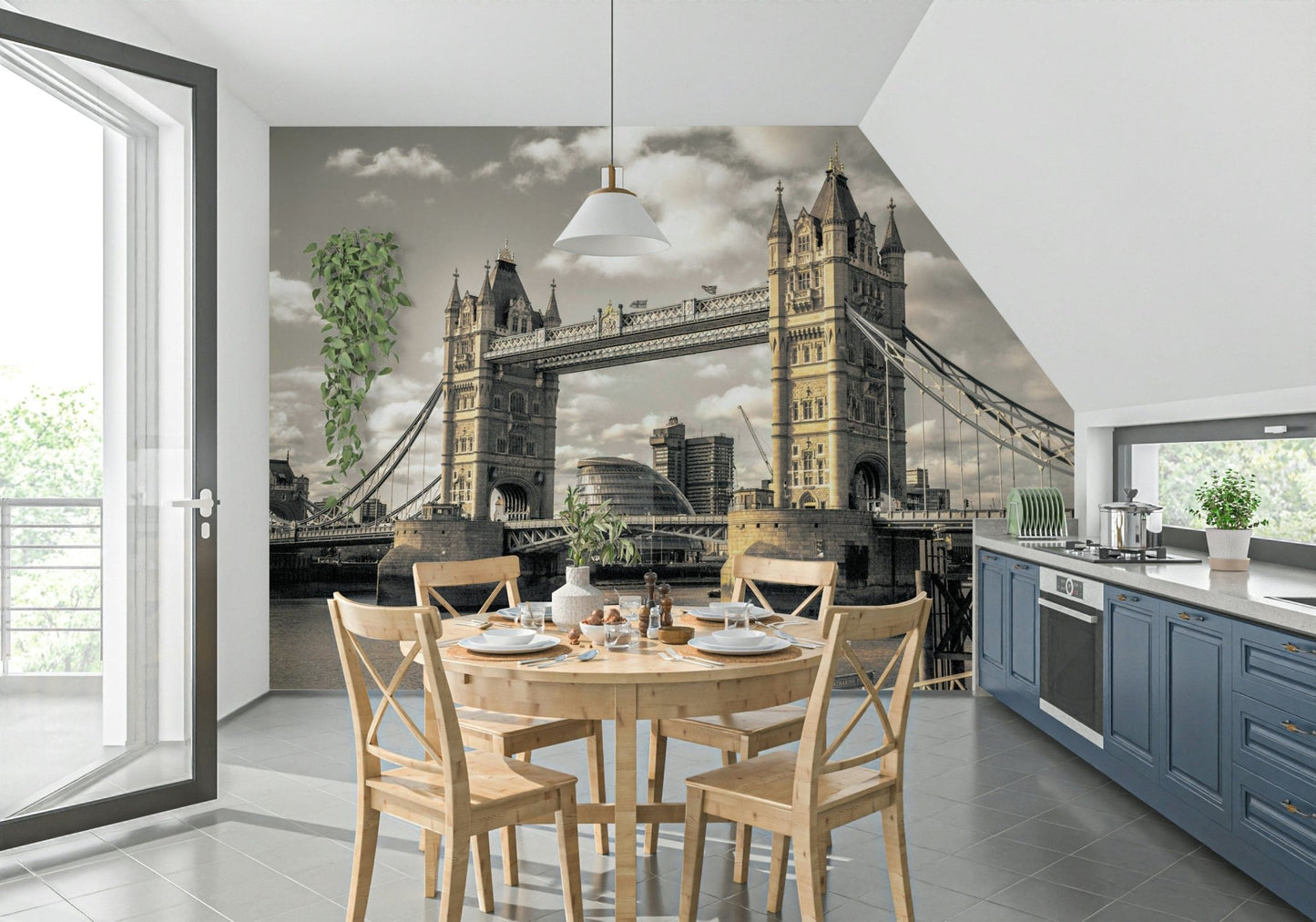 Monochrome London Bridge architectural wallpaper