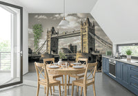 Monochrome London Bridge architectural wallpaper