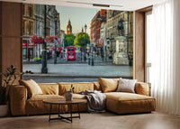 Majestic London Calling equestrian statue wall print cobblestones.