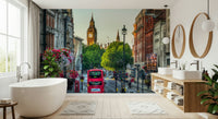 Dignified London Calling Westminster scenery wallpaper pattern busy street.