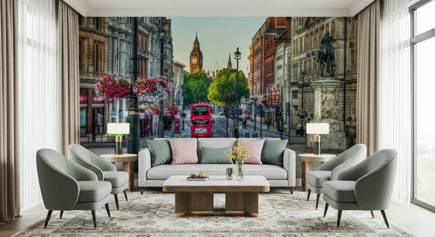 London Calling vintage urban vista wallpaper display bright light.