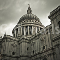 London Grandeur wallpaper mural showing St Paul's Cathedral dome and stone facade under a moody grey London sky