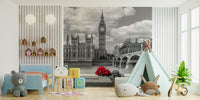 London in Bloom wall mural showing Parliament bright red roses
