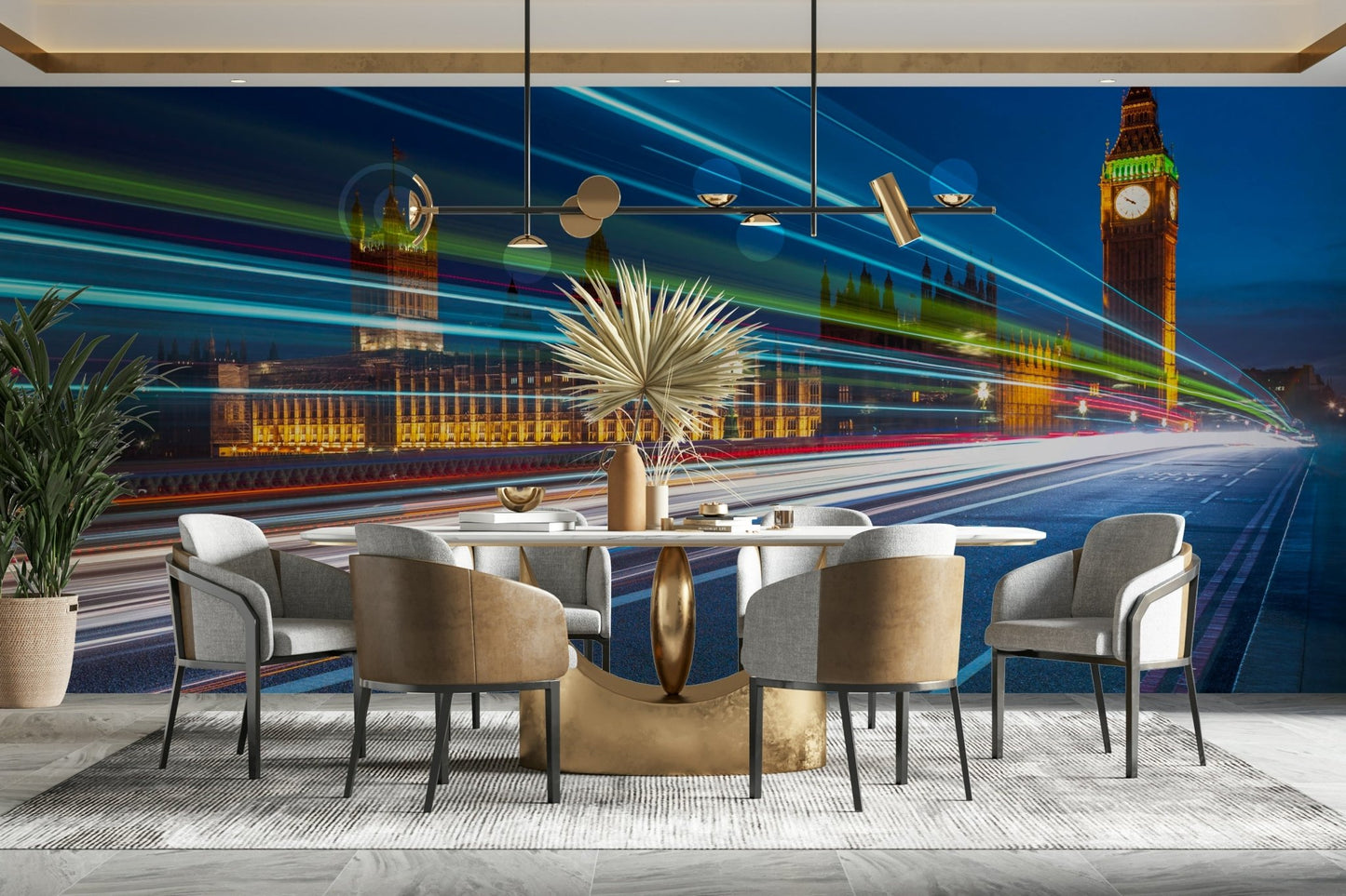 The design has a very polished and luxurious effect on the space.

