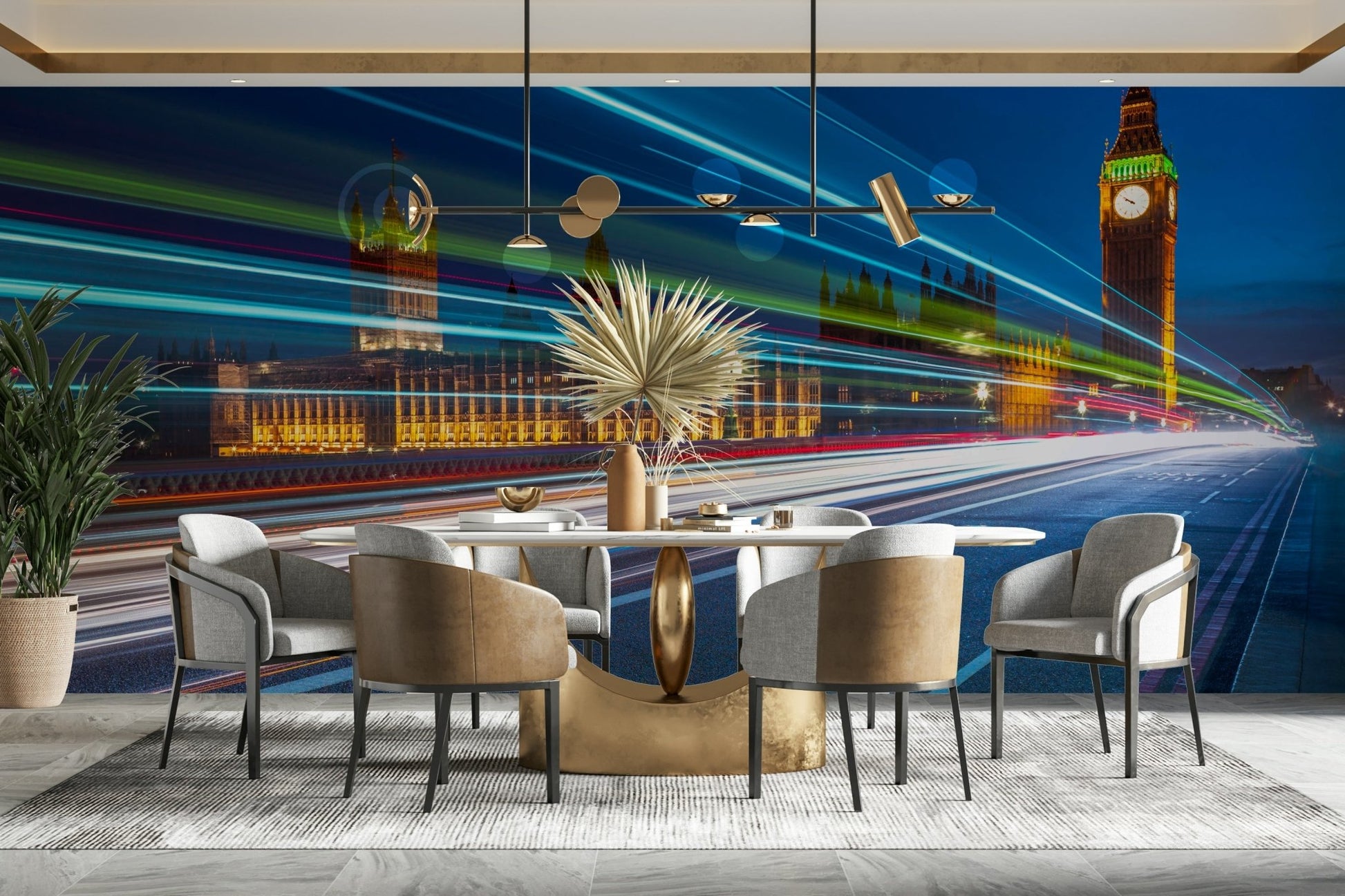 The design has a very polished and luxurious effect on the space.

