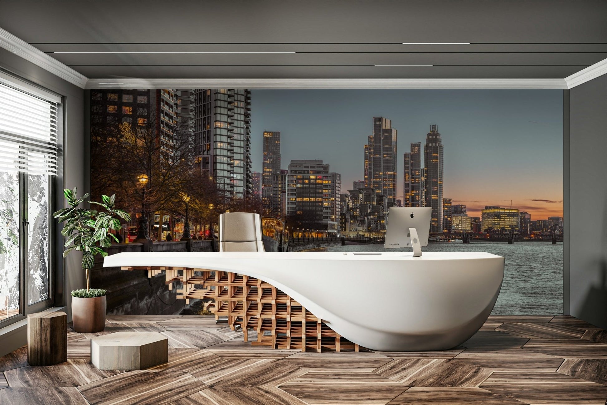 Prominent landmarks  are visible, often silhouetted.
