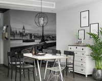 A London Icon mural, view from South Bank, illuminated clock face, gorgeous evening atmosphere.