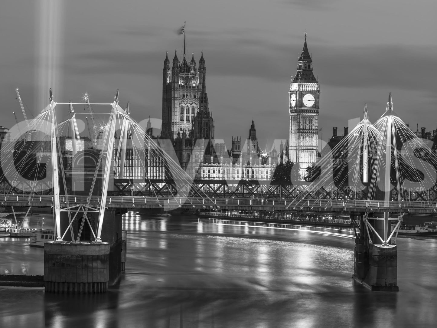 London monochrome city wall mural in modern living room.
