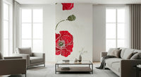 Lonely Red Poppy floral wallpaper for walls, elegant botanical design.