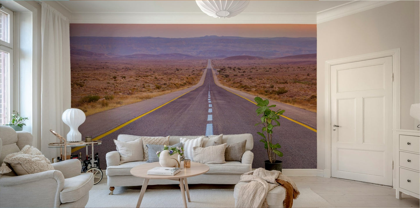 Road to the horizon, captured in a wall mural for an open, free space.

