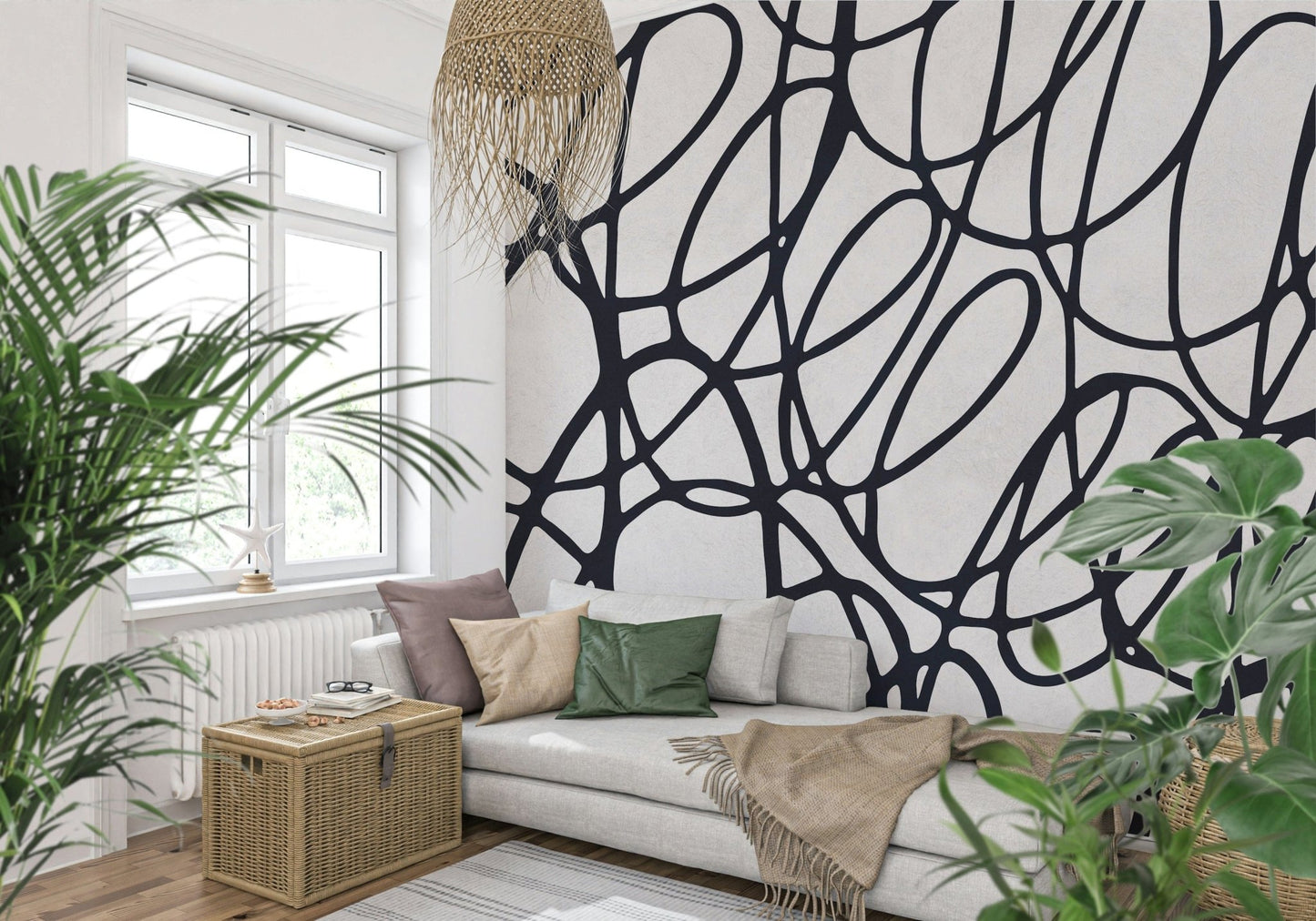 Chaotic Loop Lines artistic wallpaper. Freestyle sketch pattern. Attractive wall solution. Amazing quality.