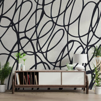 Loop Lines tangled style wallpaper. Crisp monochrome design for interior walls. Captivating visual.