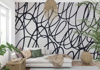 Loop Lines monochromatic mural. Curvy graphic texture enhancing walls. Sophisticated wall pattern.