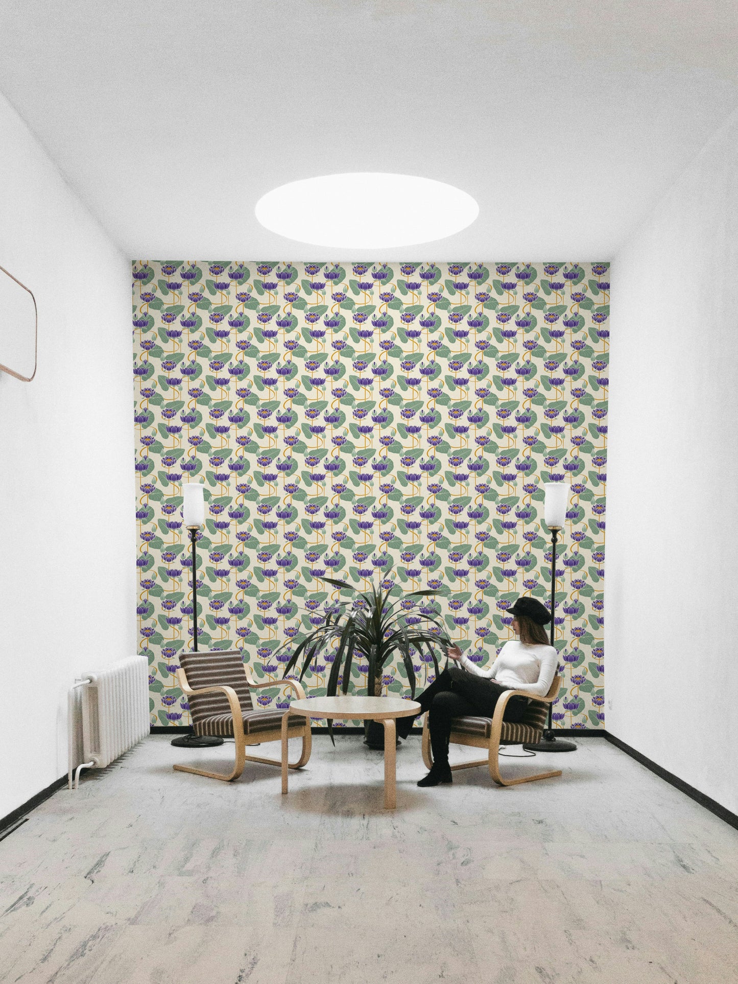 Boho-style wallpaper featuring lotus blossoms

