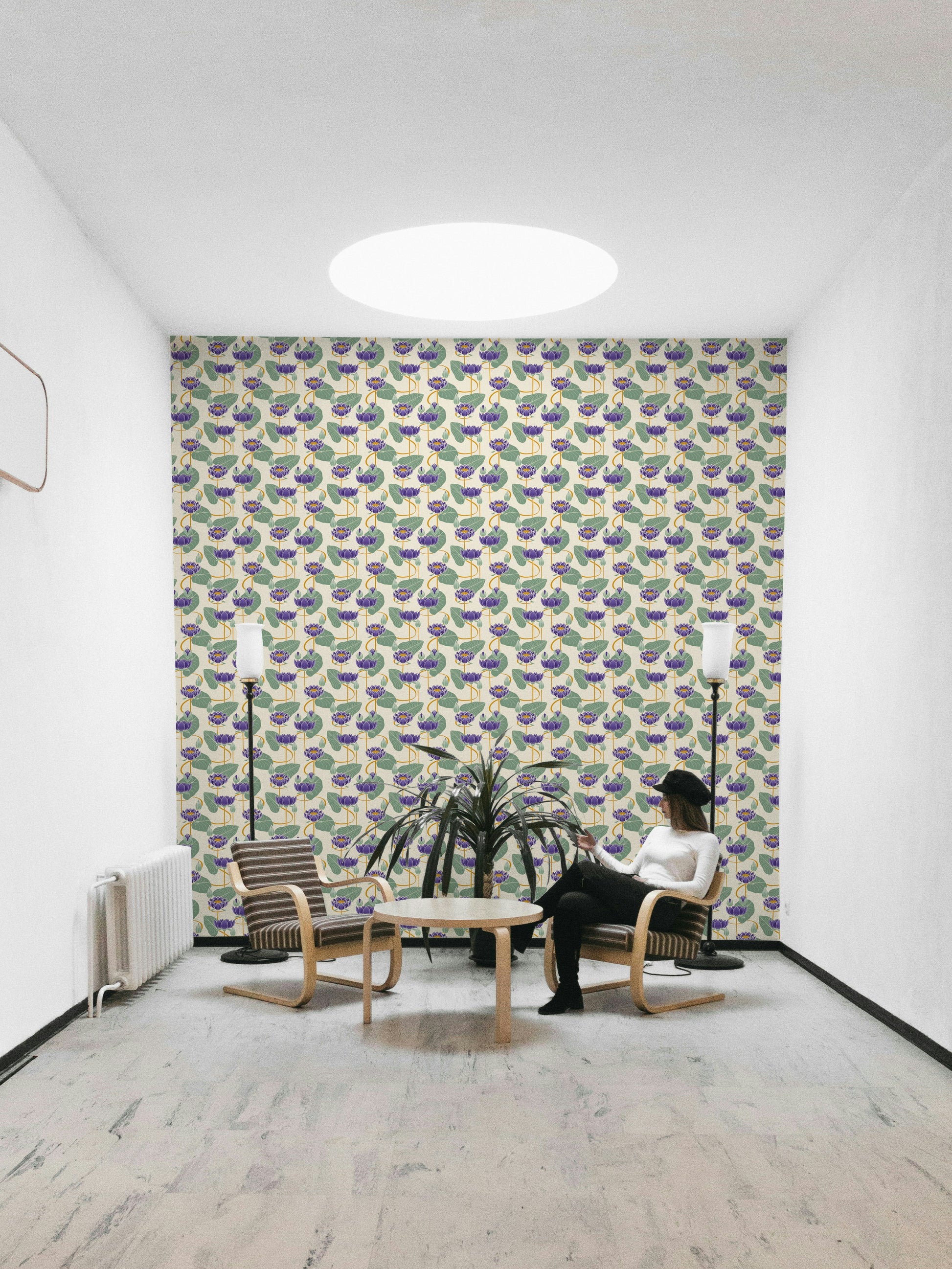 Boho-style wallpaper featuring lotus blossoms

