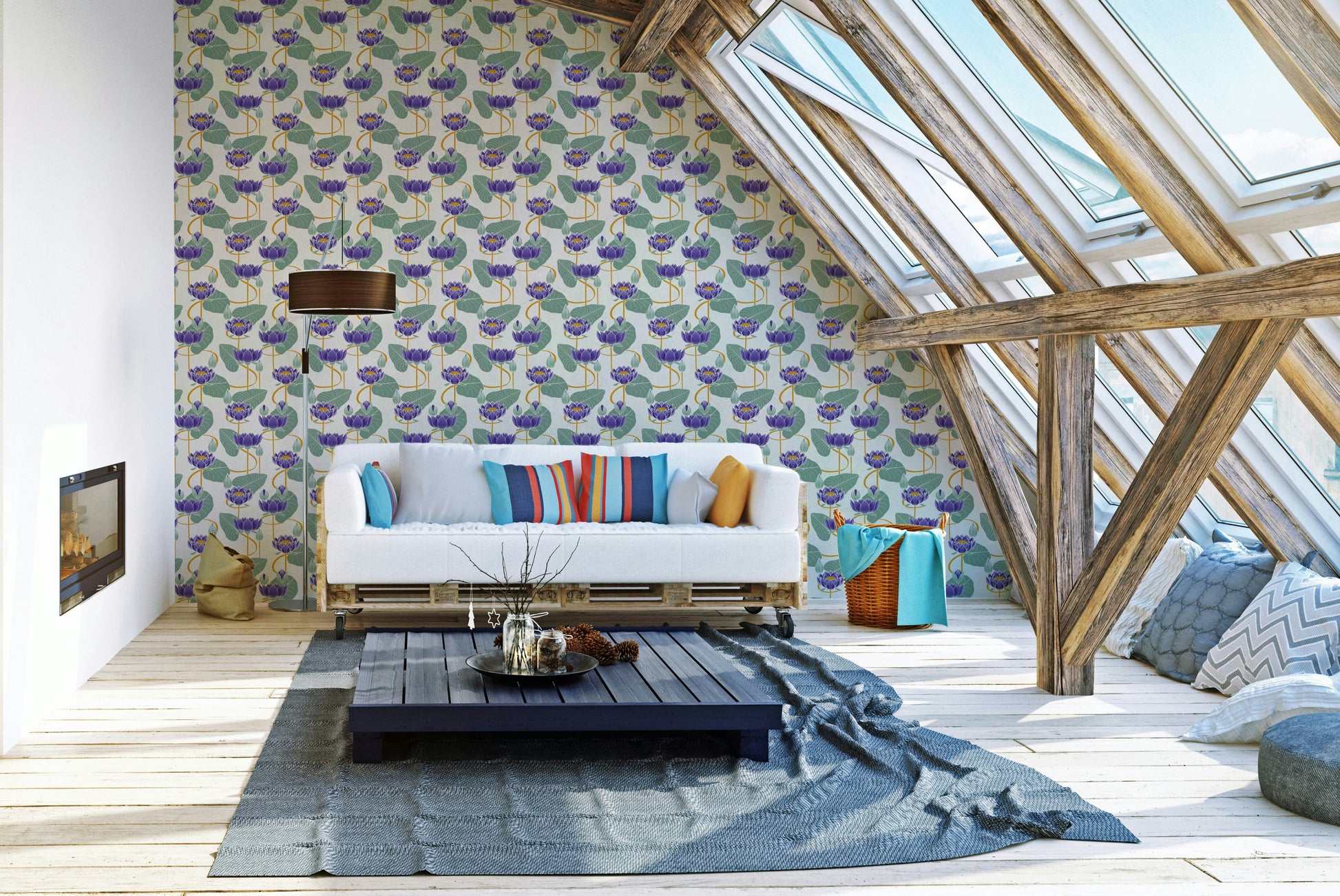 Serene floral wallpaper for meditation or spa spaces

