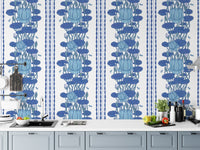 Classic lotus design wall murals in blue
