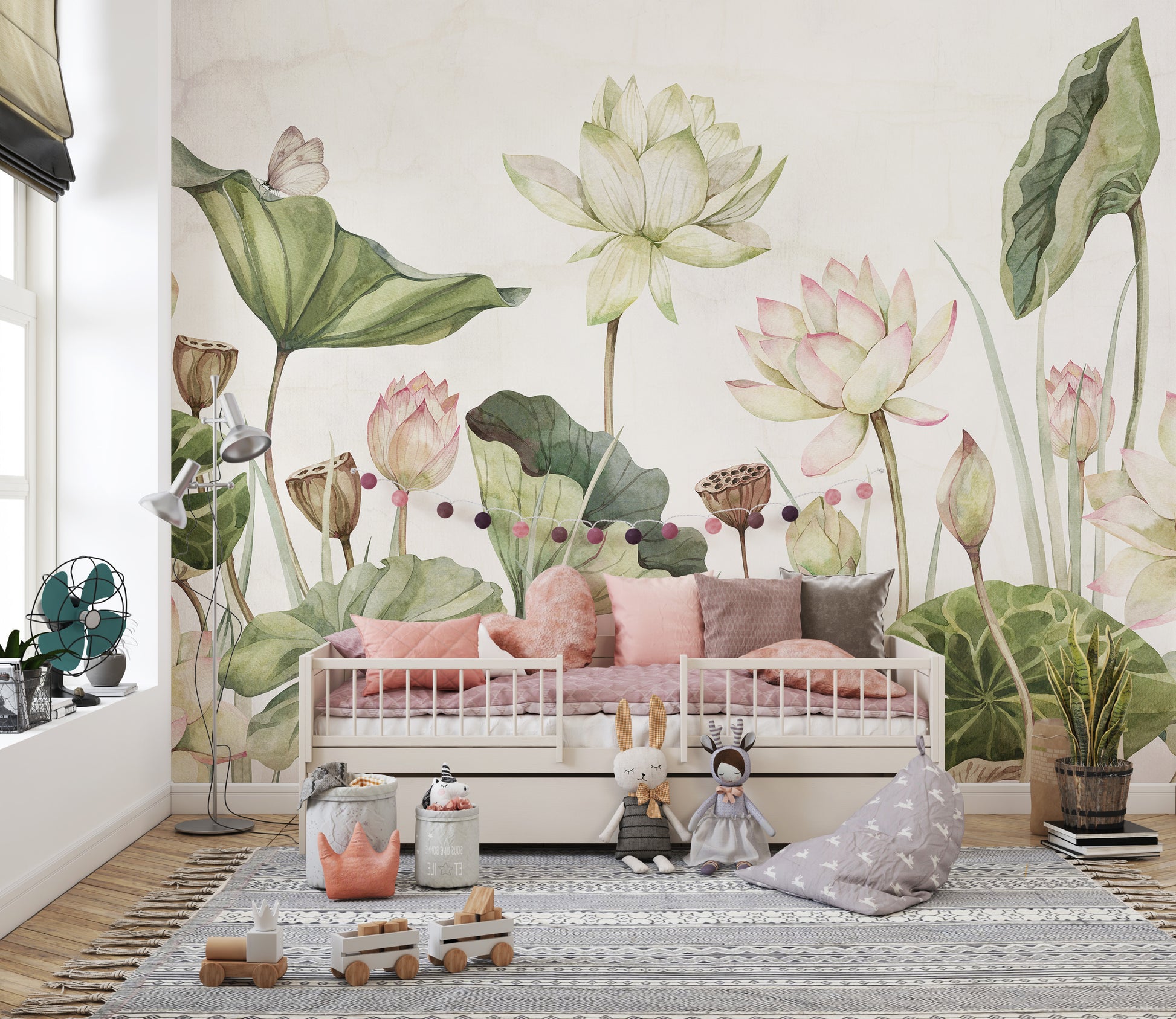 Peel and stick water lilies mural wallpaper