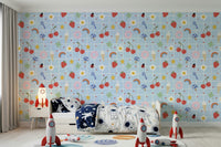 Playful dessert and floral Lucky Charm self-adhesive wallpaper print.
