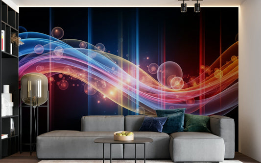 Luminous Waves wall mural on a living room wall

