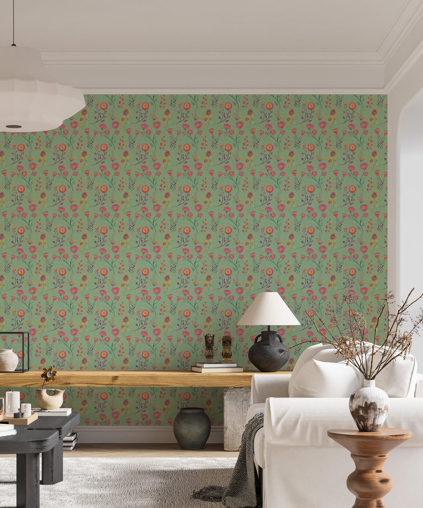Luminous Floral Whispers Teal Wallpaper