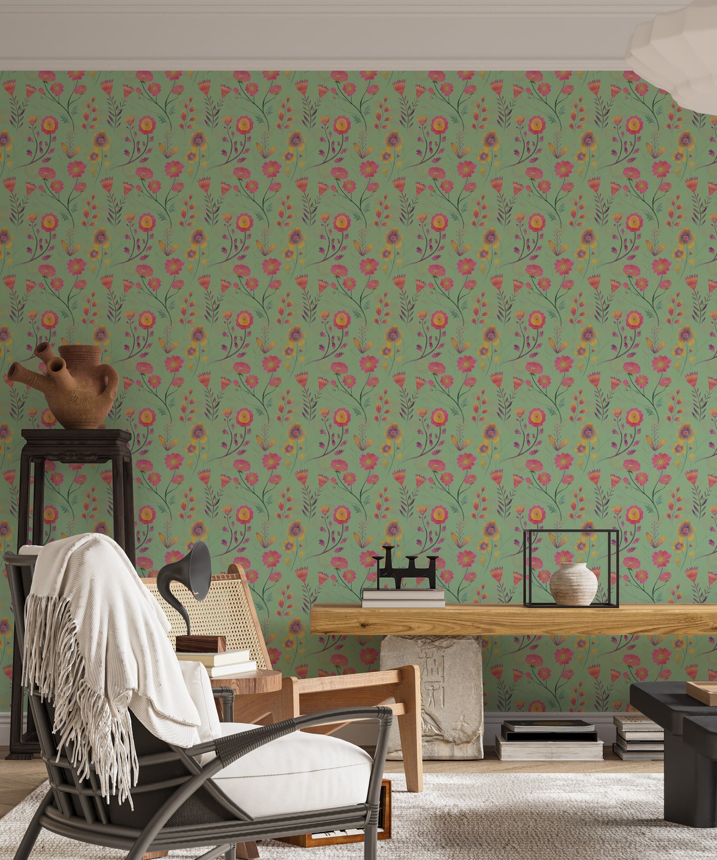 Luminous Floral Whispers Teal Wallpaper