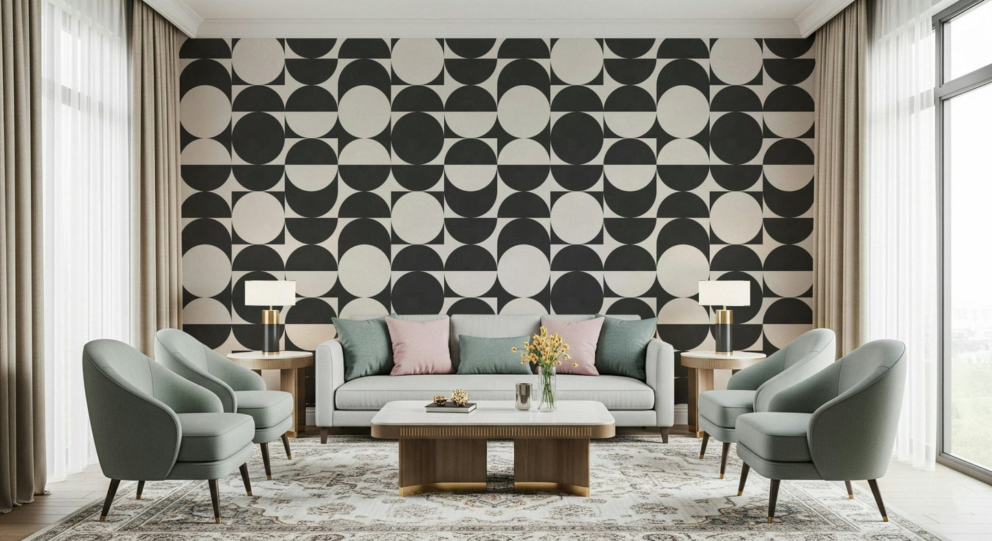 Black and white circle wallpaper pattern