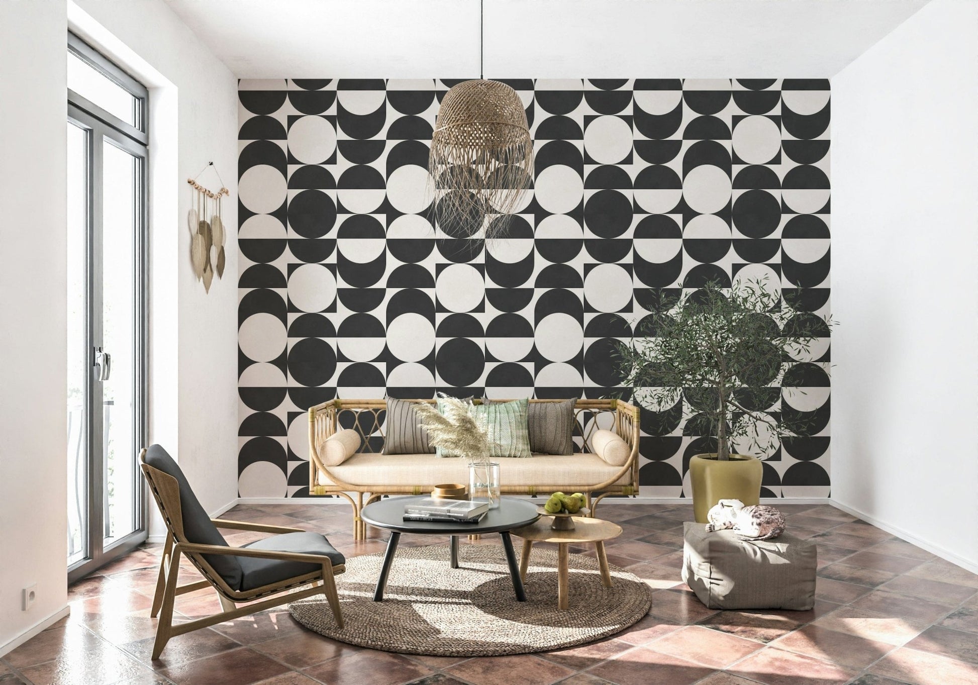 Modern art deco wallpaper in monochrome
