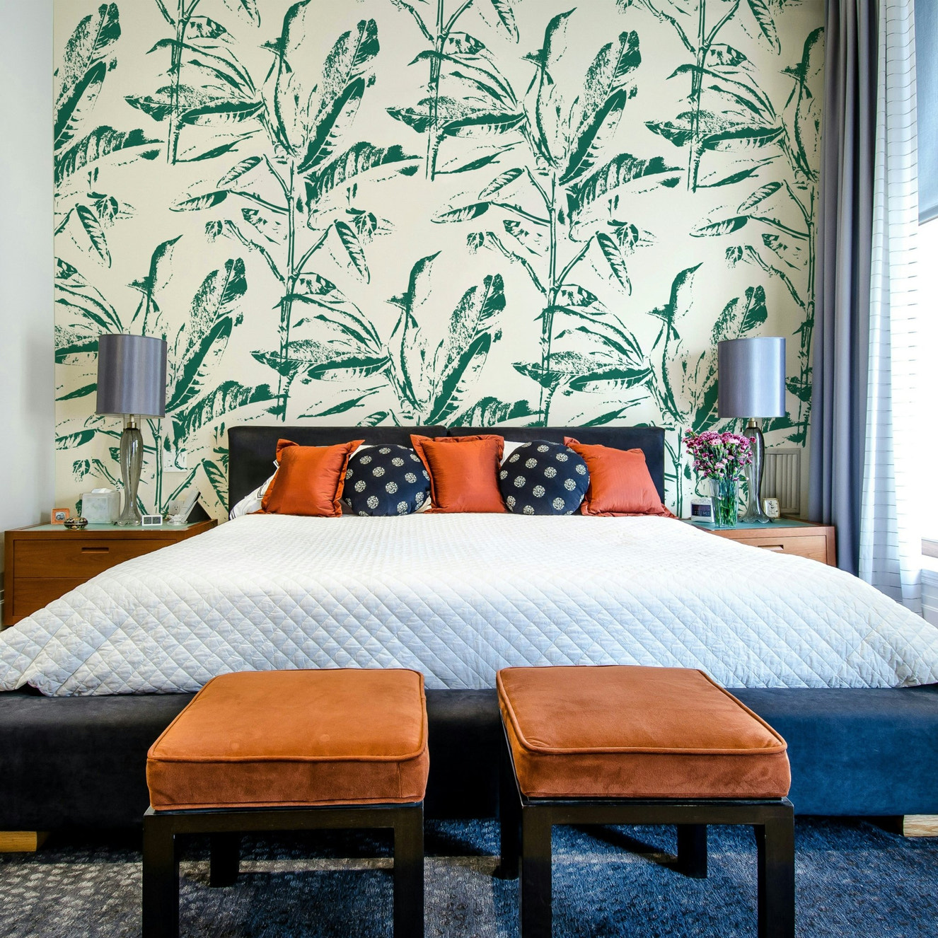 Lush Botanical Stamp Wall Mural with vibrant greenery and details

