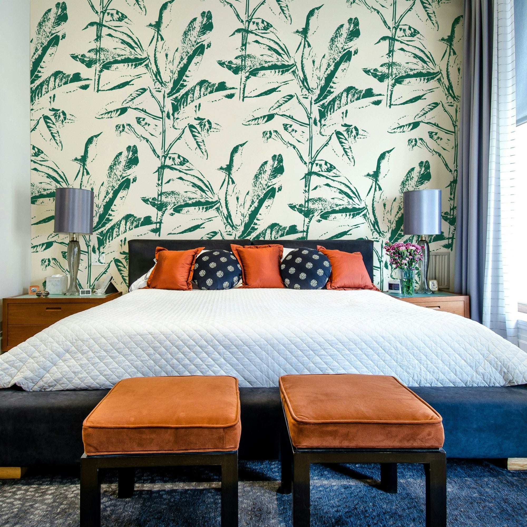 Lush Botanical Stamp Wall Mural with vibrant greenery and details

