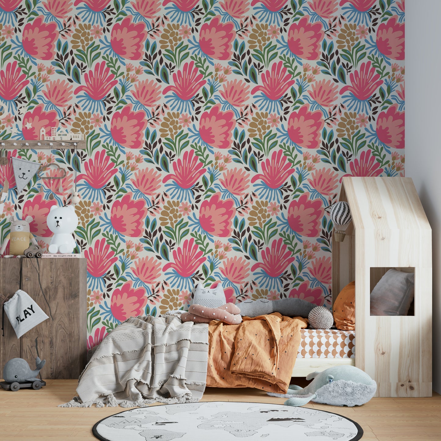 Pink and green floral wallpaper

