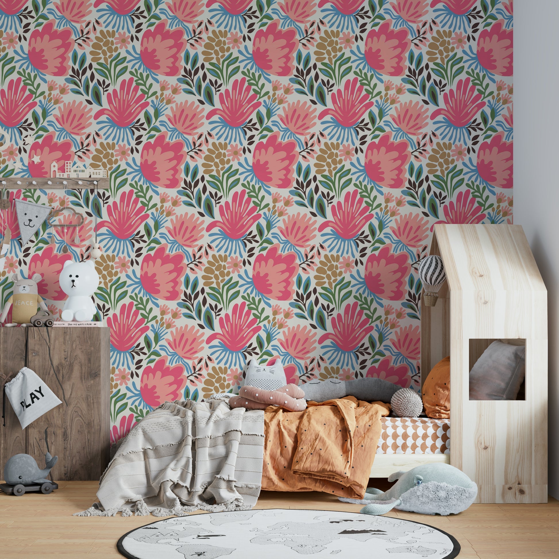 Pink and green floral wallpaper

