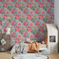 Pink and green floral wallpaper

