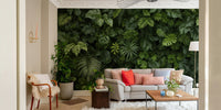 The mural gives the illusion of being surrounded by a wall of plants.
