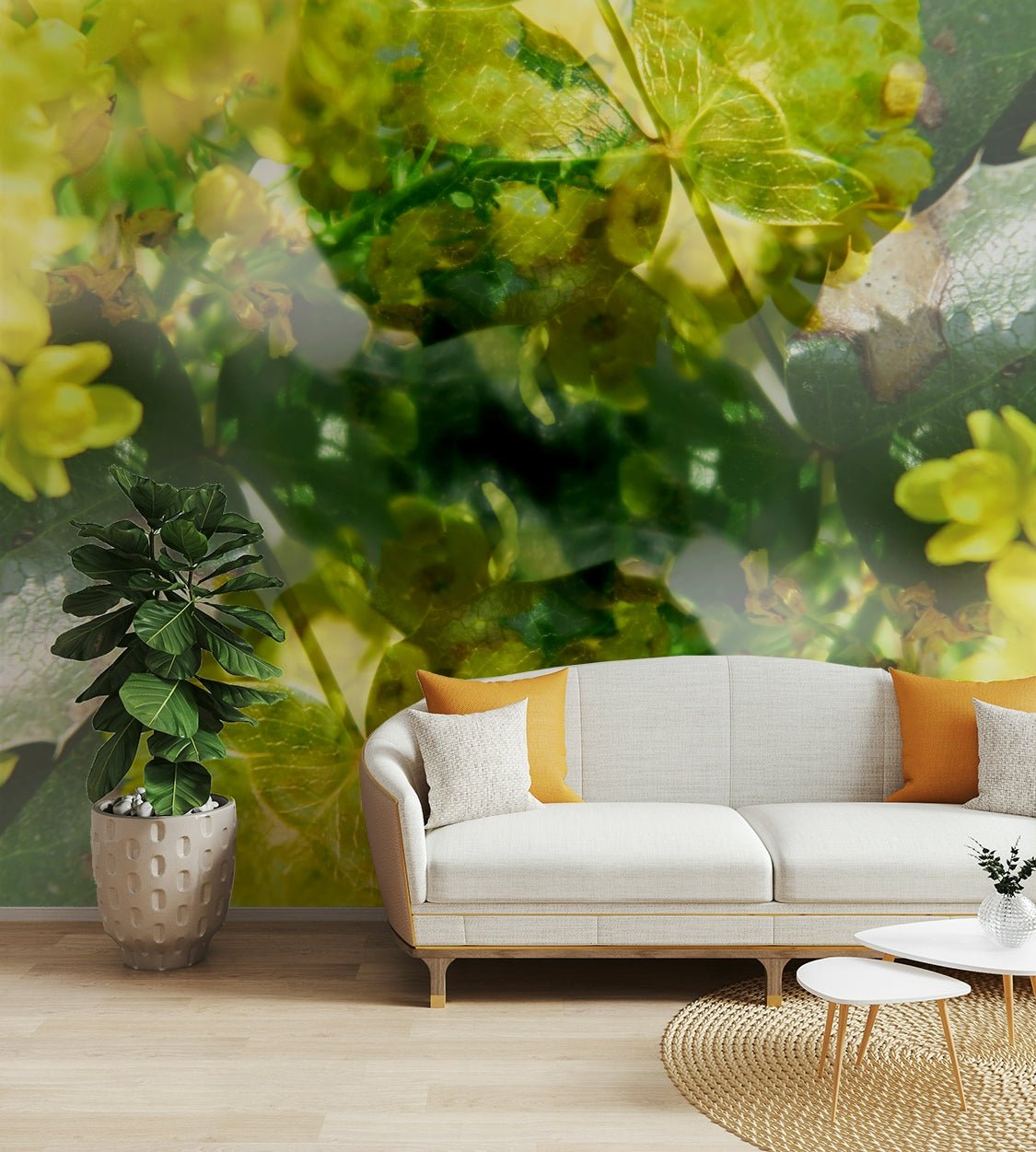 Blurry yellow blossom wall wallpaper
