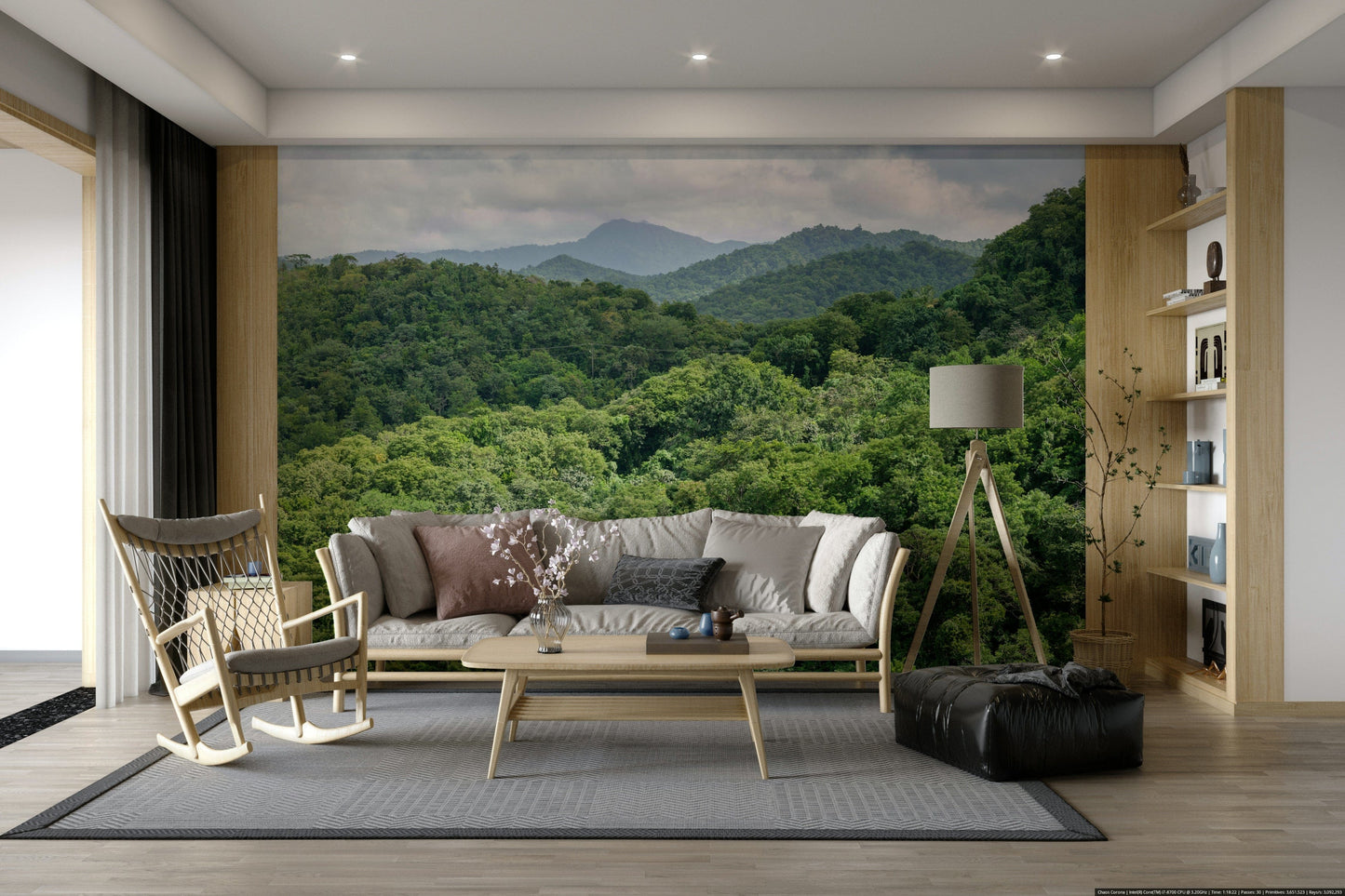 An artistic lush landscape mural on scenic wallpaper.

