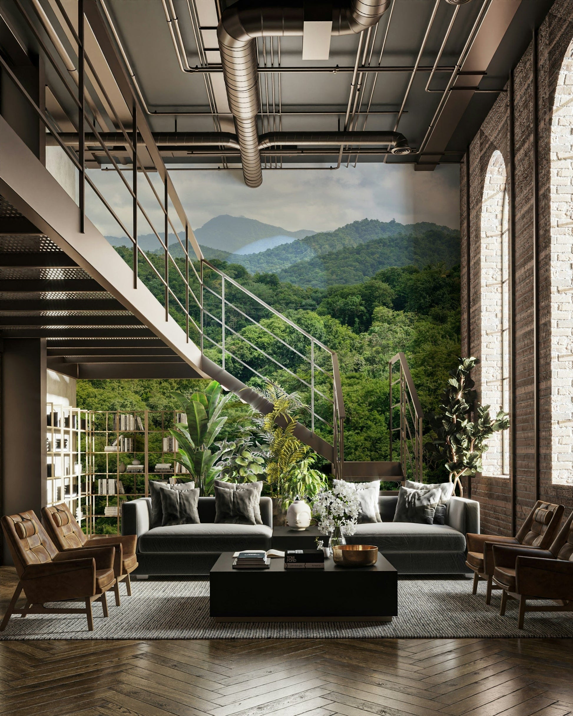 A beautiful serene green hills wallpaper mural for a modern home.

