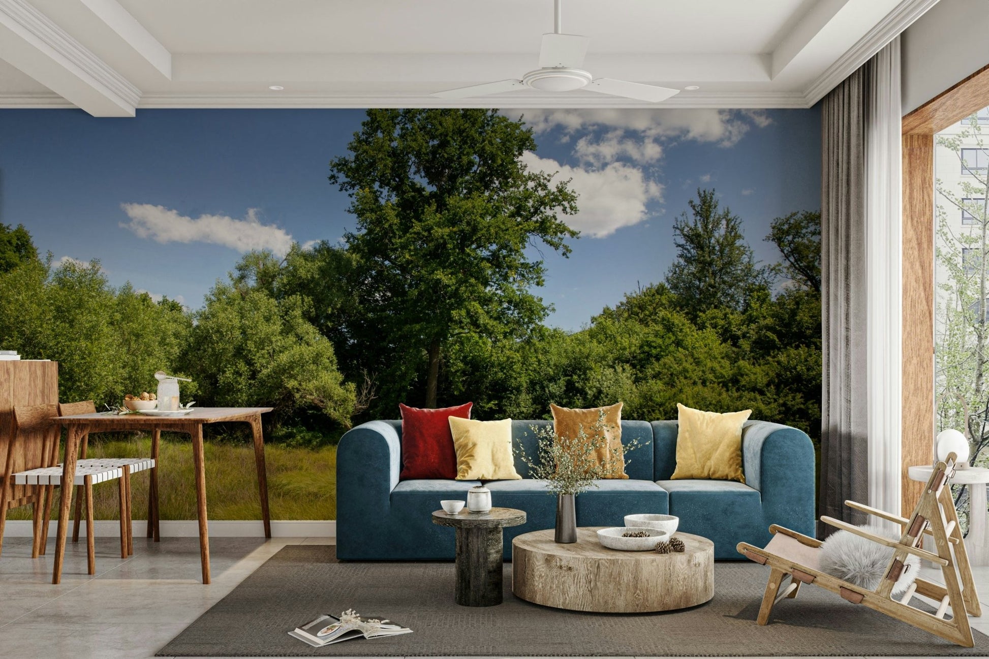 Open sky green forest mural
