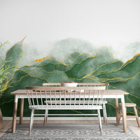 Lush Green wallpaper mural as a feature wall in a home office workspace in green tones