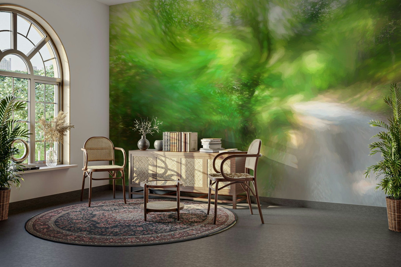 Wall mural showing a macro, top-down photograph of grass and soil.

