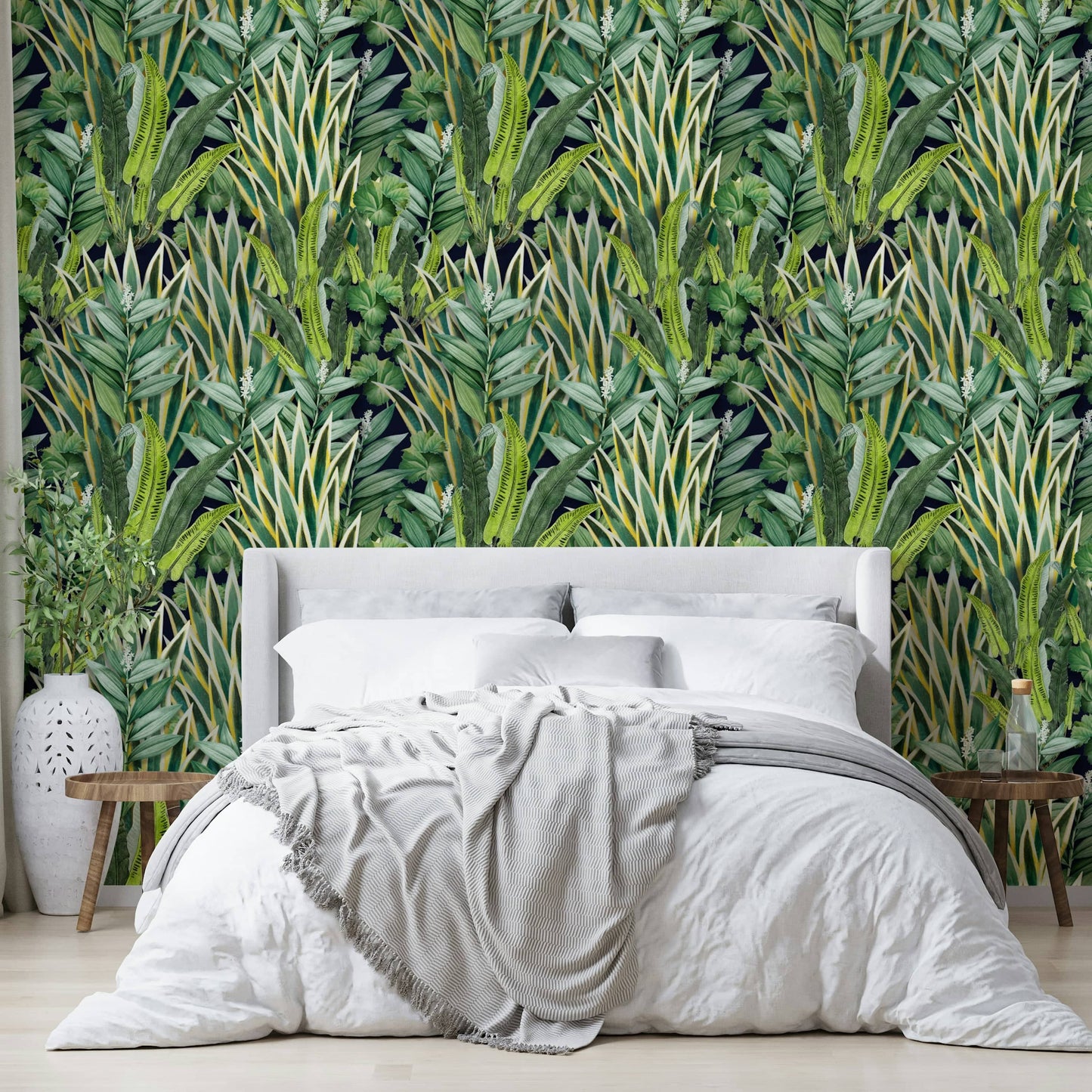 Wallpaper with a unique, vibrant botanical design

