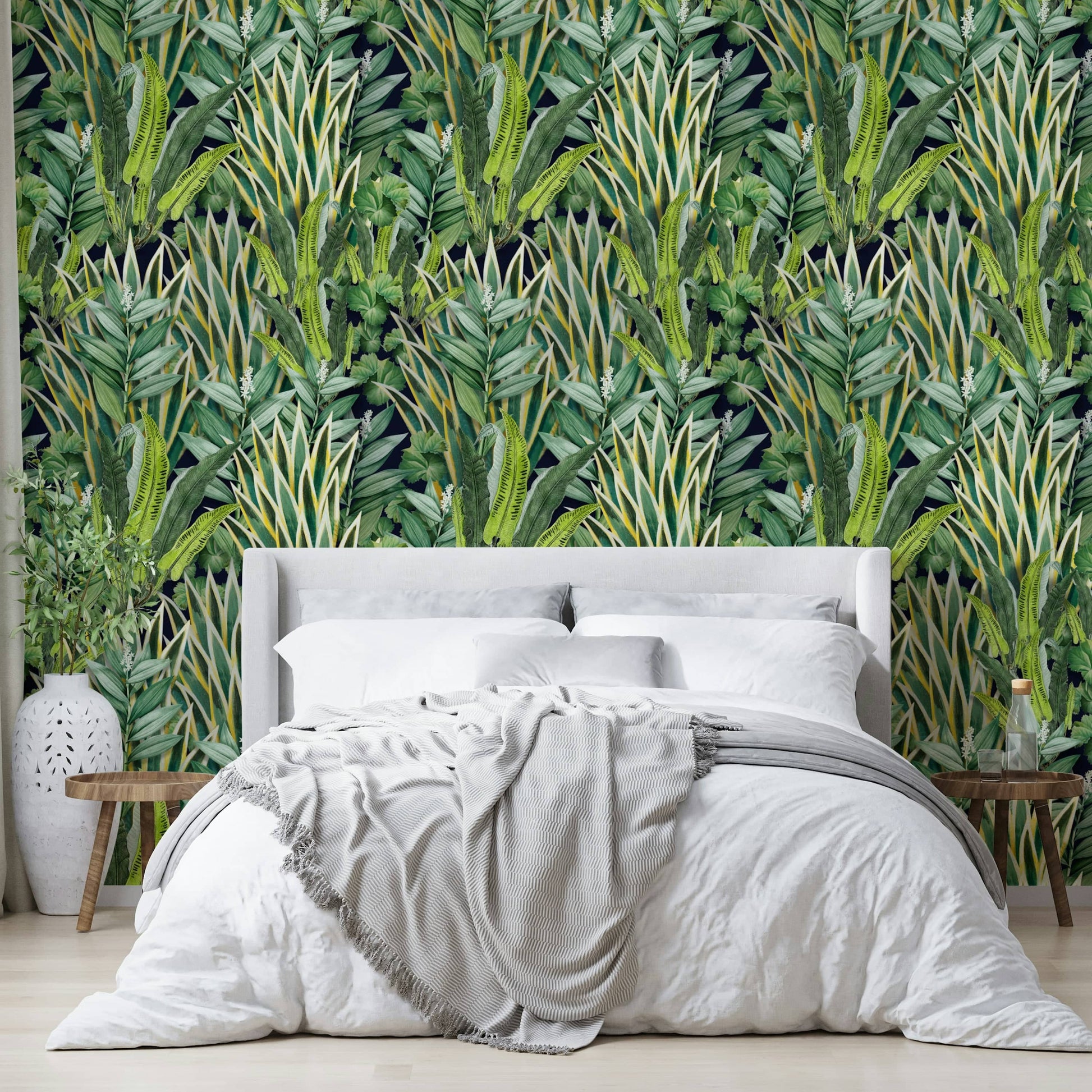 Wallpaper with a unique, vibrant botanical design

