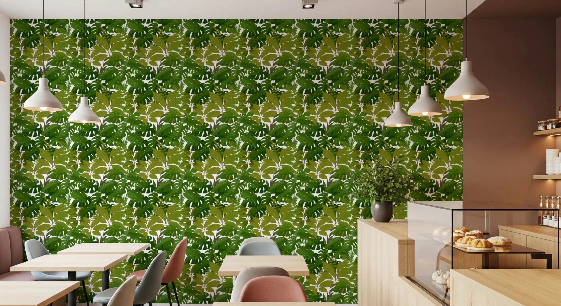 Lush Leaf Canopy wallpaper with oversized monstera leaf shapes