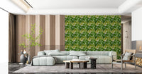 Lush Leaf Canopy wallpaper in living room with layered green leaves