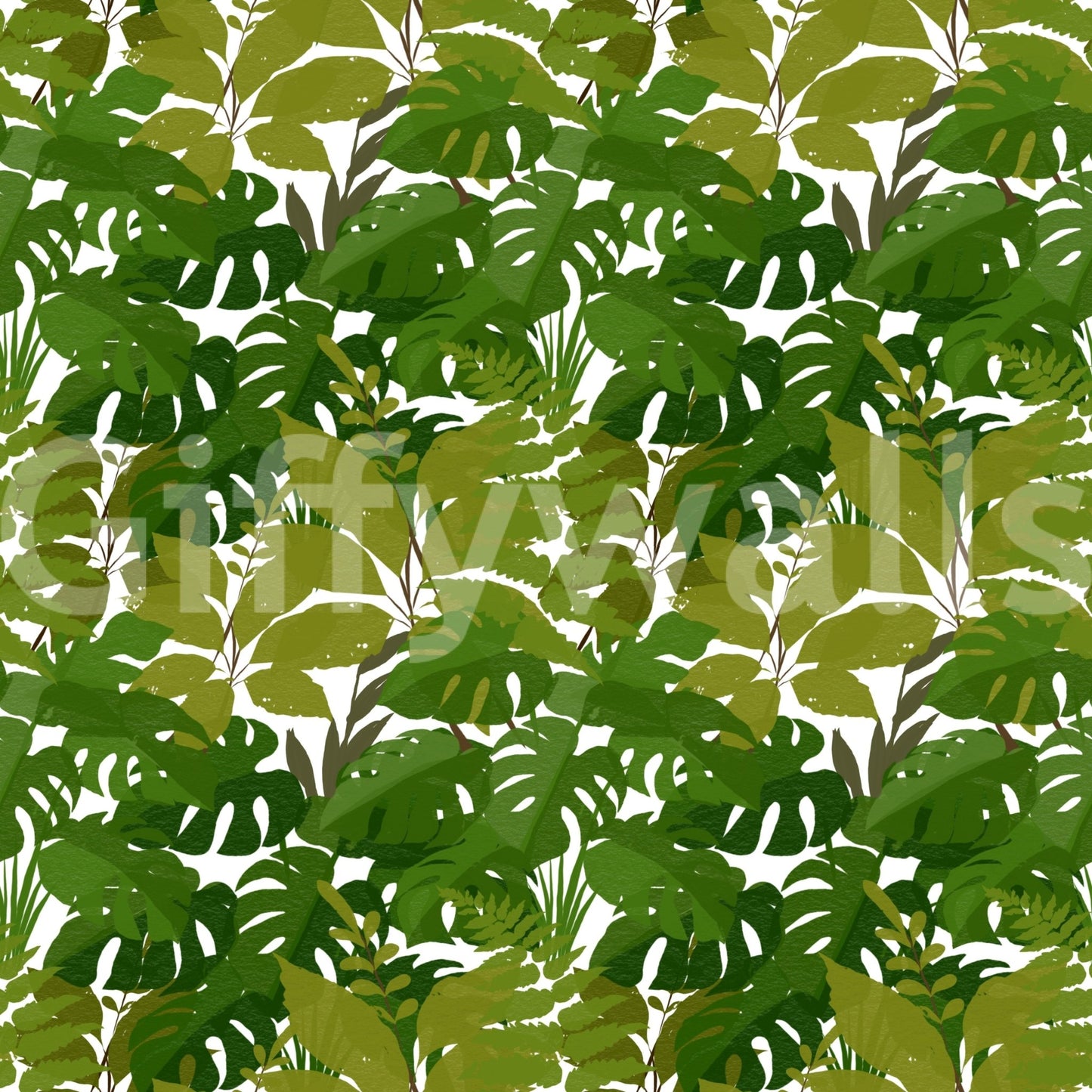Botanical green wallpaper with monstera leaves and jungle style